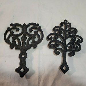 JZH Vintage Cast Iron Trivets Set of 2 John Zimmerman Harner Family Trees